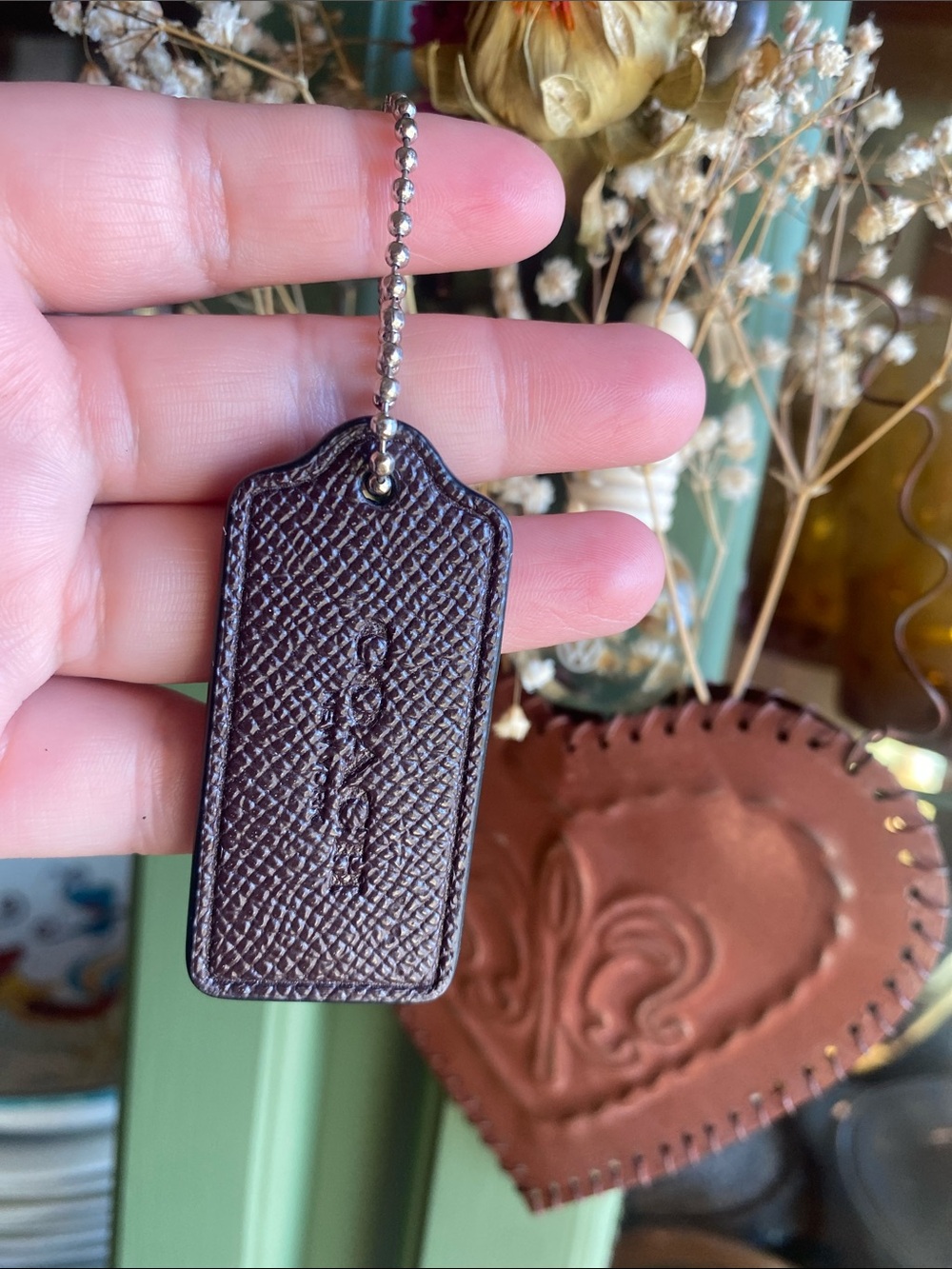 Coach Brown Pebble Leather hangtag